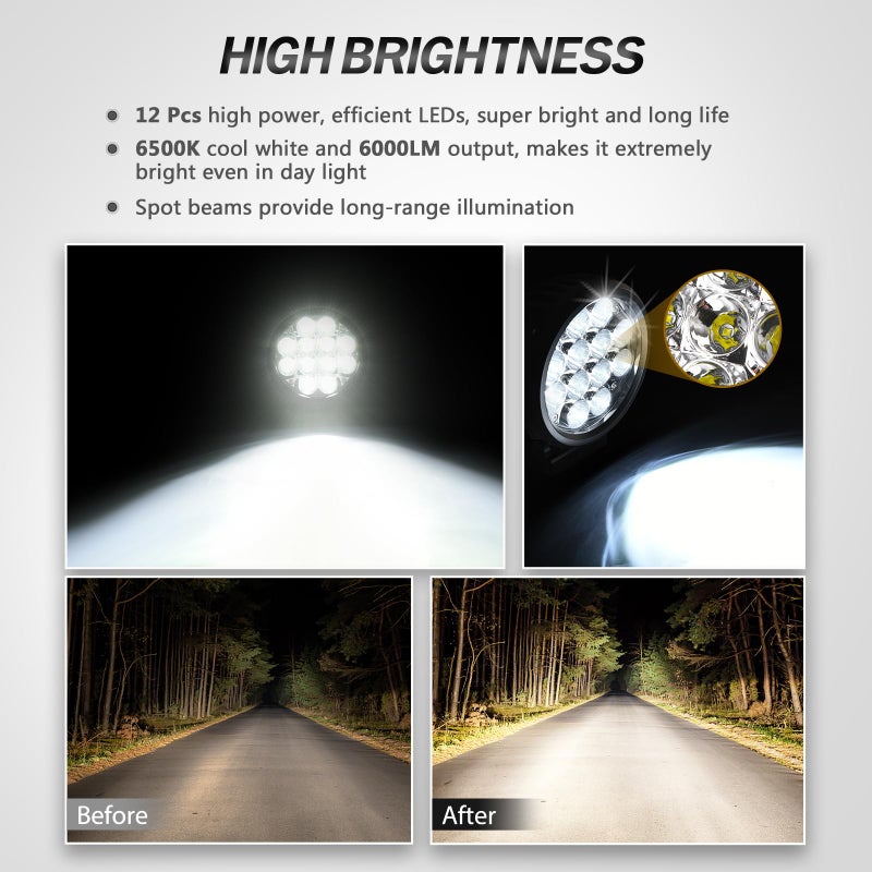 Audak 2Pcs 60W Spot Beam 6 Inch Round LED Work Light Driving Lights Spotlights for Off Road 4x4 Pickup Truck - Image 4